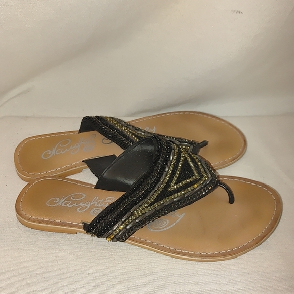 Naughty Monkey Bejeweled Sandal Flip Flop‎ Leather Black 37 Beaded Gem Jeweled - Picture 2 of 9